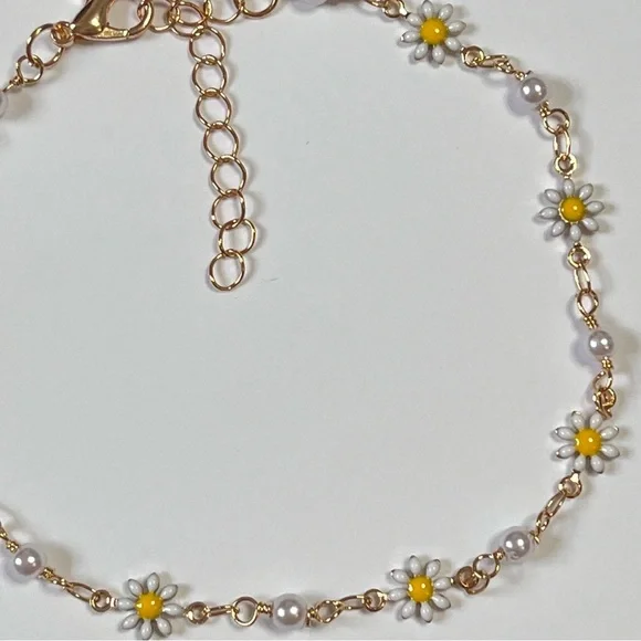 🛑SOLD🛑NEW Set of Two Floral Flower Boho Gold Tone Adjustable Ankle Bracelets - Picture 6 of 8